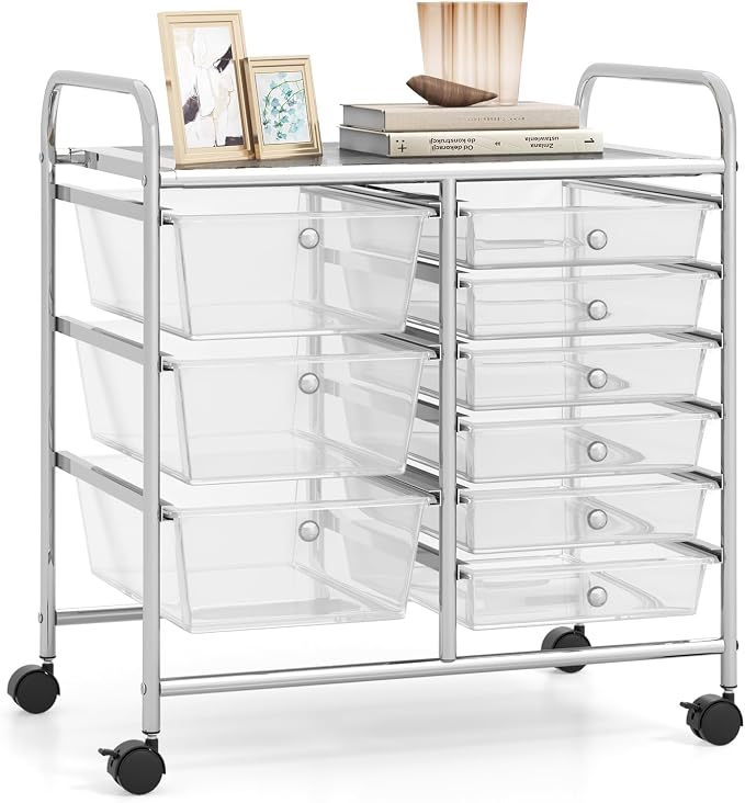 RELAX4LIFE 9 Drawer Rolling Storage Cart - Mobile Drawer Carts for Craft Art Supply Paper Salon, Utility Cart on Wheels for Classroom Teacher School Office, Rolling Cart with Drawers (Clear) by RELAX4LIFE
