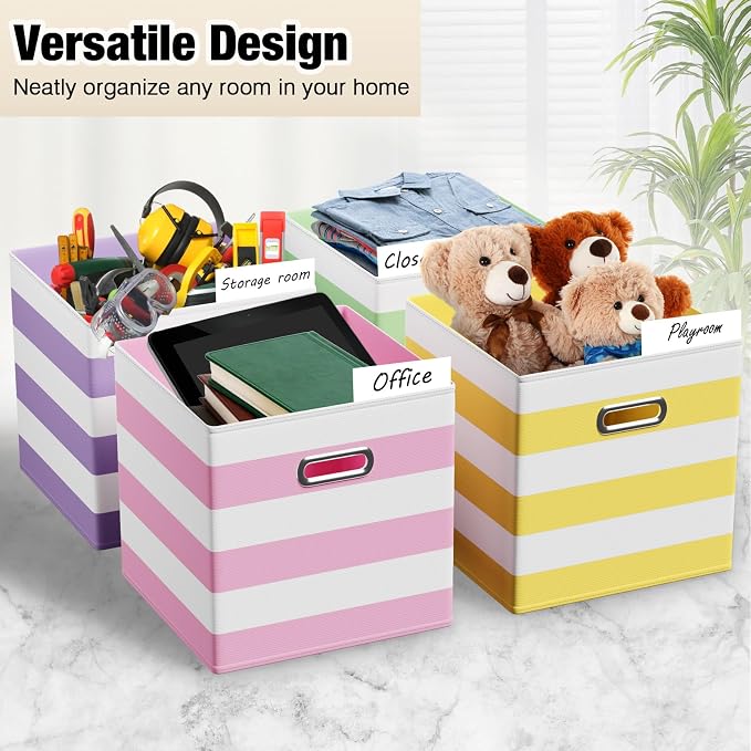 CroBlissful 11 Inch 6 Pack Fabric Storage Cubes with Metal Handles, Back to School Collapsible Organizer Bins for Classroom, Closet, Student Room, Toys and School Supplies (Macaron Color) - Image 4