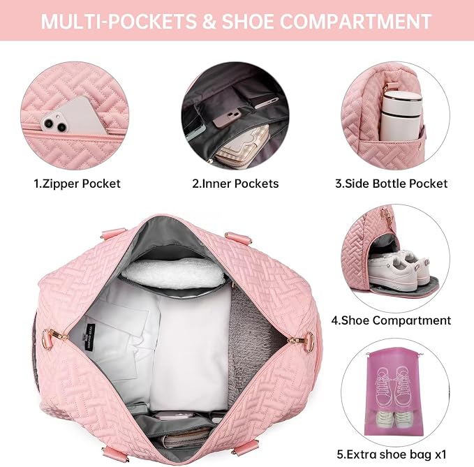 Duffle Bag for Travel, Weekender Bag with Shoe Compartment, Carry On Overnight Bag for Women with Toiletry Bag, Gym Bag with Wet Pocket, Hospital Bags for Labor and Delivery Beige - Image 4