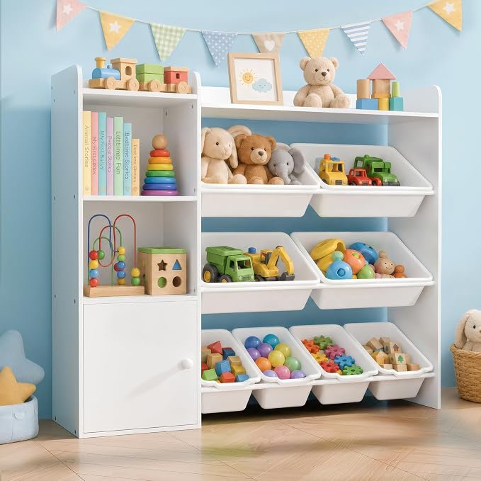 Xilingol Kids Toy Storage Organizer, 4-Tier Toy Organizers W/8 Removable Storage Bins, Kid Bookshelf and Toy Storage for Study Room, Bedroom, Kids Room, Classroom, Nursery by Xilingol