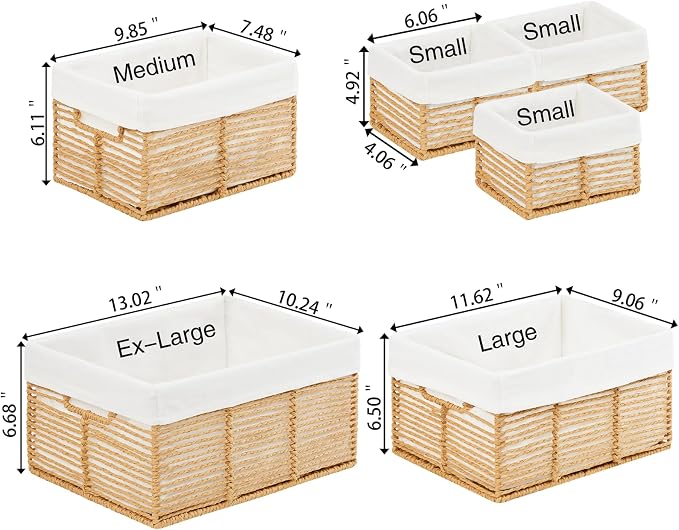 Wicker Storage Basket, 6 Pack Baskets for Organizing, Wicker Baskets with Handle, Rectangular Woven Basket for Storage Shelves, Cube Storage Bins for Closet/Clothes/Dresser, Natural - Image 2