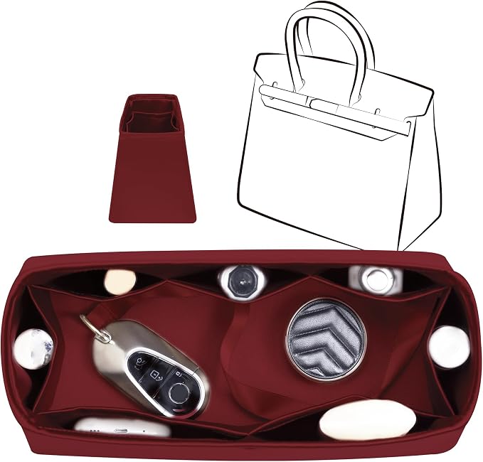 Fits for Brikin Bag Insert Organizer For Hermes(25 R,Rouge H) | Premium Silk Material,Smooth Touch,Lightweight,zipper,protect from scratches & stains,multiple pockets,keychain,waterproof by JLYZMoon
