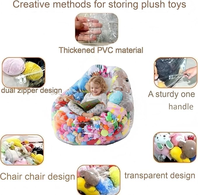 Clear Stuffed Animal Storage Bean Bag Chair Cover - Extra Large 150L, Waterproof & Easy-Clean Toy Organizer with Plastic Window,forNursery, Bedroom, Playroom (Cover Only, No Filler) (1 pcs) - Image 2