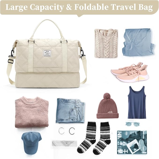 Weekender Bags for Women, Travel Duffel Bag with Shoes Compartment | Overnight Bag with Toiletry Bag, Carry on Personal Item Bag for Travel Business Trips Sport Hospital,Quilted Travel Bag Set - Image 2