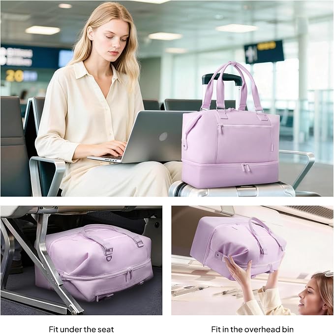 Travel Duffle Bag for Women, 40L Weekender Bags Airline Approved Carry On with Shoe Compartment & Waterproof Wet Pocket, Durable Nylon Weekender Overnight Bag for Travel, Gym, Business Trip, Purple - Image 7
