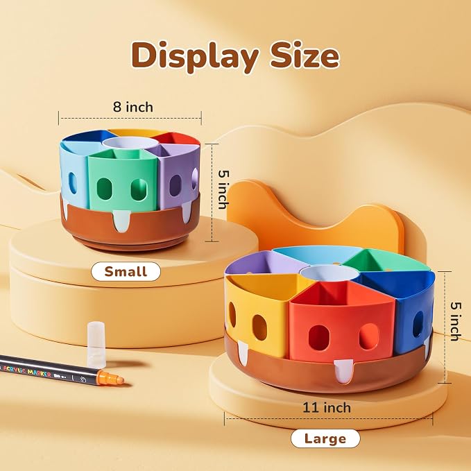 GAMENOTE Rotating Art Supply Organizer, Lazy Susan Caddy, Large | Rotating organizer keeps markers, crayons and craft supplies visible and easy to reach on classroom or home desks - Image 3