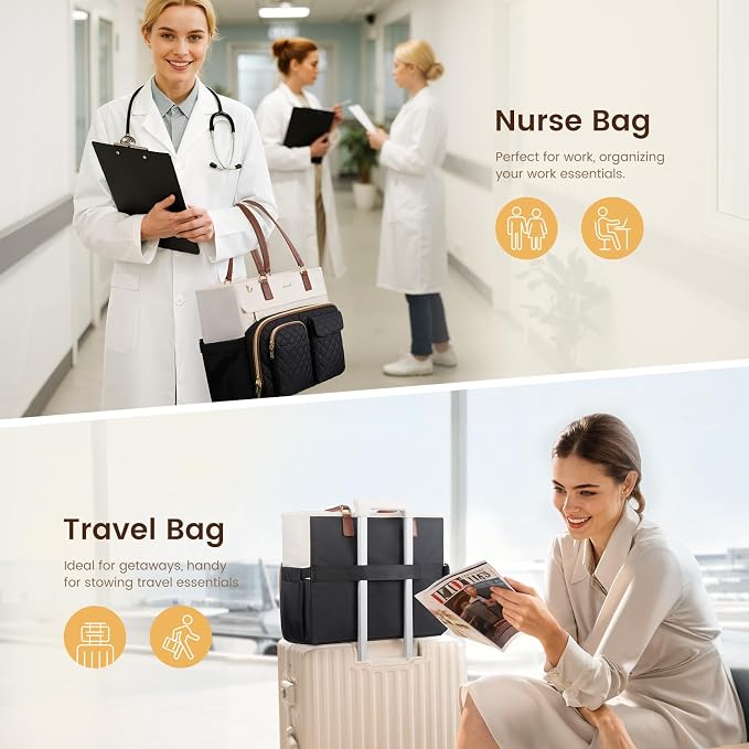 LOVEVOOK Tote Bag for Women, Nurse Bag with Large Cup Holder, Large Capacity Teacher Tote with Multi Pockets, Water Resistant Nurse Diaper Tote Fit 15.6 Inch Laptop for Work, 15.6 Inch - Image 6