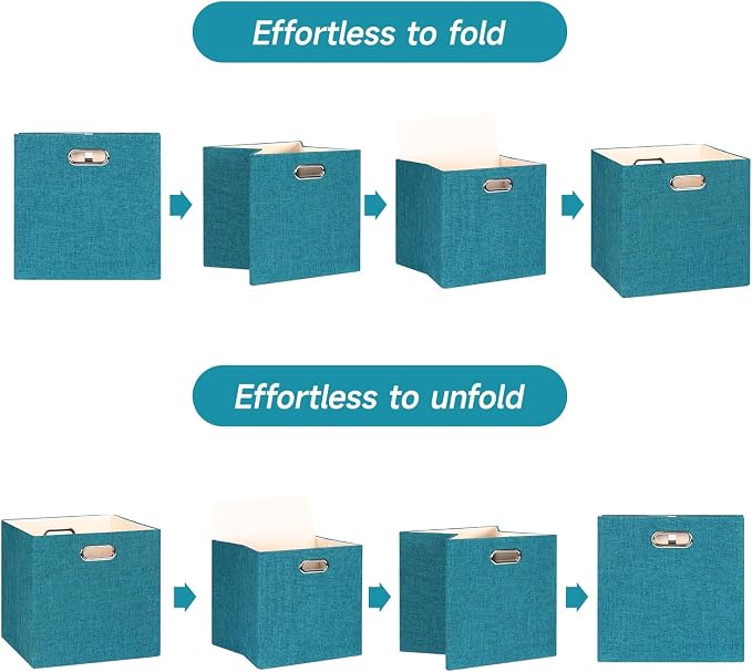 Posprica Collapsible Storage Bins,13×13 Foldable Storage Cube Boxes Fabric Drawer Fabric Storage Bins Vinyl Record Cubby Cubes with Handles for Bookcase, Closet, Shelf, Cabinet, 4 Pack - Image 3