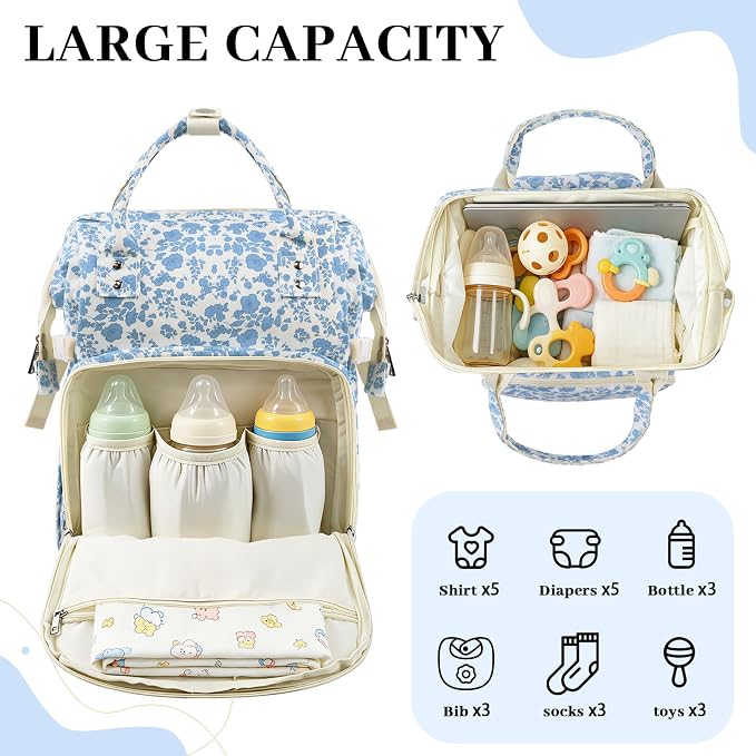 Diaper Bag Backpack,Baby Diaper Bag for Mom,Large Capacity Travel Nappy Bag | Boys Girls with Stroller Straps - Image 2