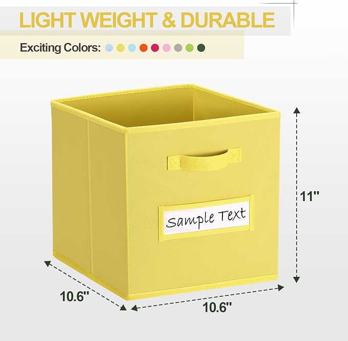 11x11 storage cube bins (Set of 10) Foldable Fabric storage cubes with 10 Labels Window Cards & a Pen,11 inch cube storage bin,Closet Organizers for Shelves,Cubby Organizer Boxes,Dark Yellow - Image 2