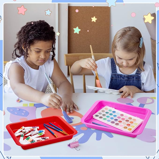 Tatuo 16 Pack Large Colorful Plastic Art Trays for Kids 14 x 10 x 2 Inch | Multicolor Activity Craft Trays,Stackable Art Serving Tray Organizer for School DIY Projects Beads, Painting, Jewelry - Image 6
