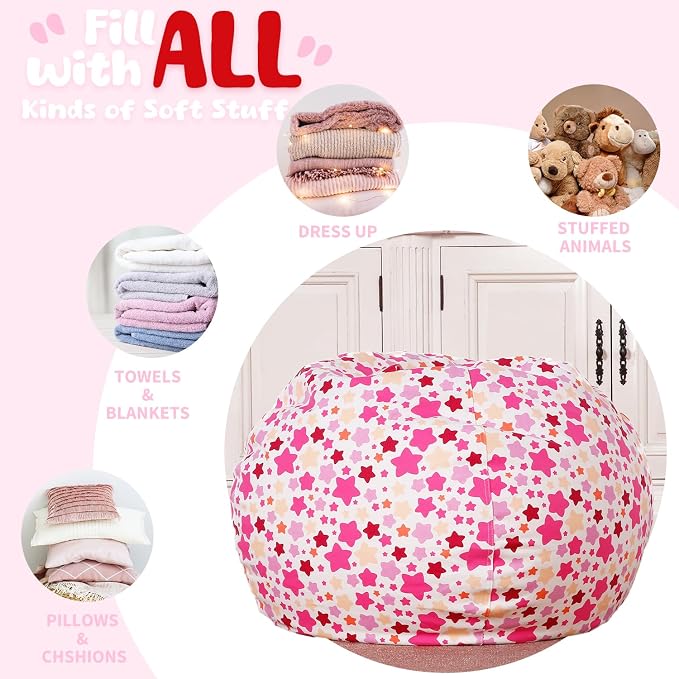 WEKAPO Stuffed Animal Storage Bean Bag Chair Cover for Kids | Stuffable Zipper Beanbag for Organizing Children Plush Toys Large Premium Cotton Canvas (Small Star, X-Large) - Image 5