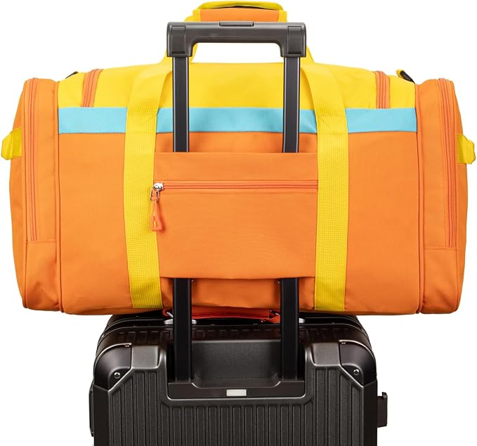 Large Kids Duffle Bag for Travel, Overnight or Weekend, Orange | Roomy Size: 22.0"L x 12.0" H x 12.0"W, Made of Thick Polyester Fabric - Image 3