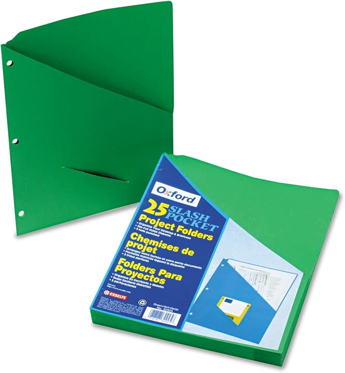 Pendaflex 32925 Essentials Slash Pocket Project Folders, 3 Holes, Letter, Green (Pack of 25) by TOPSProducts