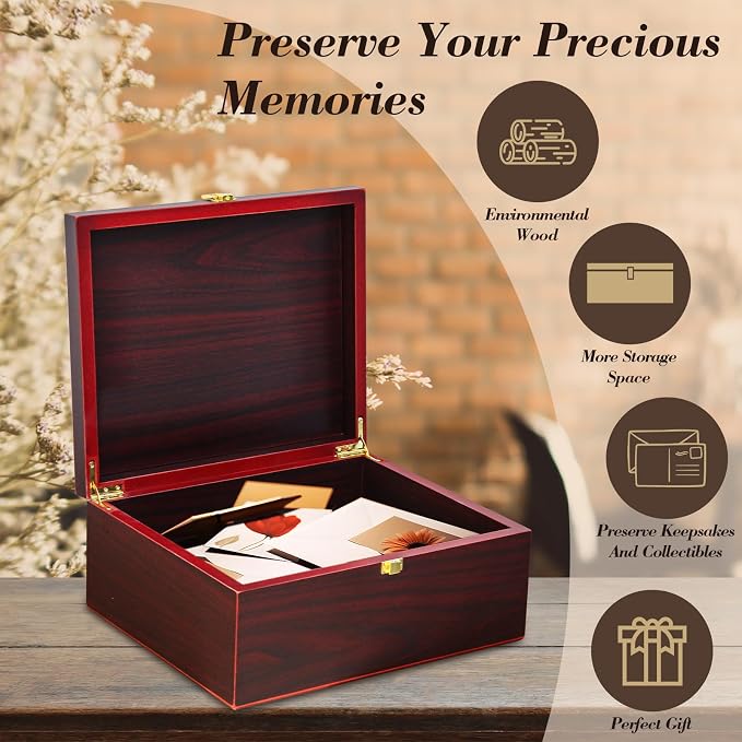 Tree of Life Wooden Keepsake Box - Decorative Boxes with Lids - Wooden Storage Boxes - Memorial Box (Red, Large) - Image 2