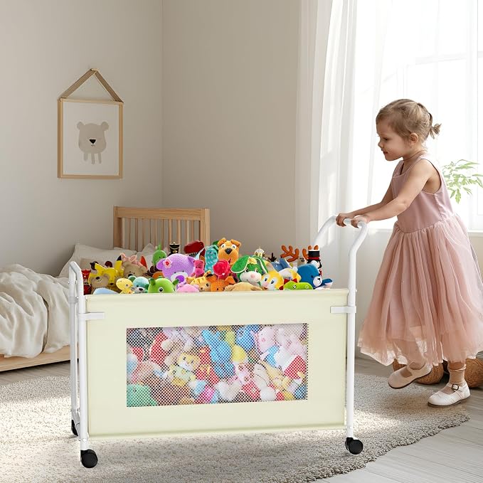 KEEGH Extra Large Toy Box for Kids, Heavy Duty Toy Storage Organizer, Beige | 180 L Capacity, 360° Rotating Wheels, Durable Fabric, Toy Bin for Boys and Girls, Toy Chest for Living Room, Nursery, Bedroom - Image 3