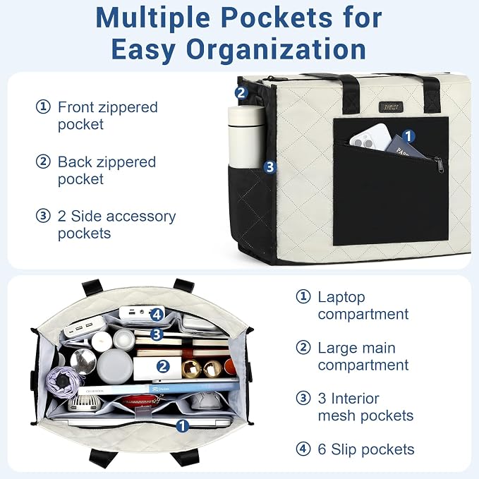 IBFUN Utility Tote Bag with 24 Pockets, Large Teacher Travel Tote for Women | Large Work Tote Bag 2pcs with Zipper for Travel Daily School Teacher Nurse, Large Lightweight Laptop Shoulder Bag Handbag - Image 5