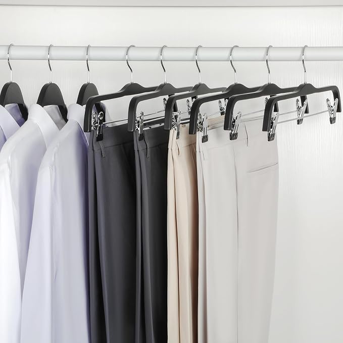TOPIA HANGER Wooden Pants Hangers,Slim Natural Wood Skirt Hangers with Anti-Rust Hook and Adjustable Metal Clips, Perfect for Skirts,Pants,Slacks-10 Pack-CT17B - Image 3