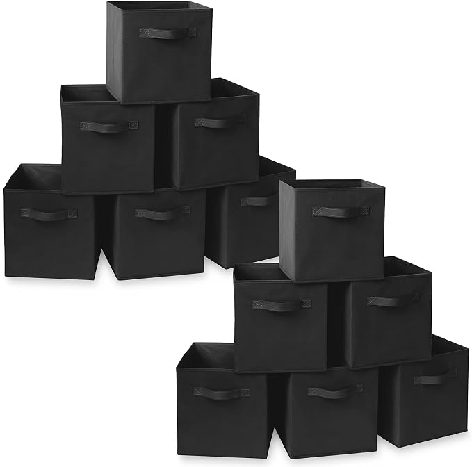 Casafield Set of 12 Collapsible Fabric Cube Storage Bins, Black - 11" Foldable Cloth Baskets for Shelves, Cubby Organizers & More by Casafield