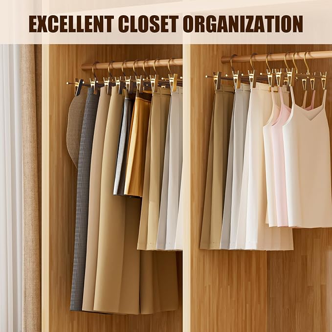 20 Pack Gold Metal Pants Skirt Hangers with Clips & Swivel Hooks | Lightweight Aluminum & Sturdy, Non-Slip Pads for Trouser, Skirts, Jeans, Scarf, Camisoles, Kids & Adults - Image 7