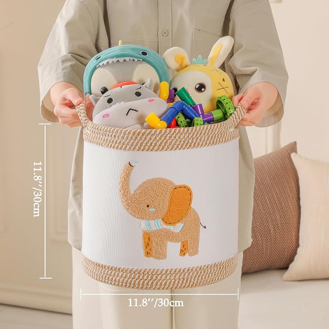 3-Piece Woven Baby Toy Baskets Laundry Hampers, Foldable Nursery Organizer for Toys Clothes Stuffed Animals, Roomy Sturdy Hampers for Baby Gift Nursery Decor Baskets Lion/Giraffe/Elephant Design - Image 6