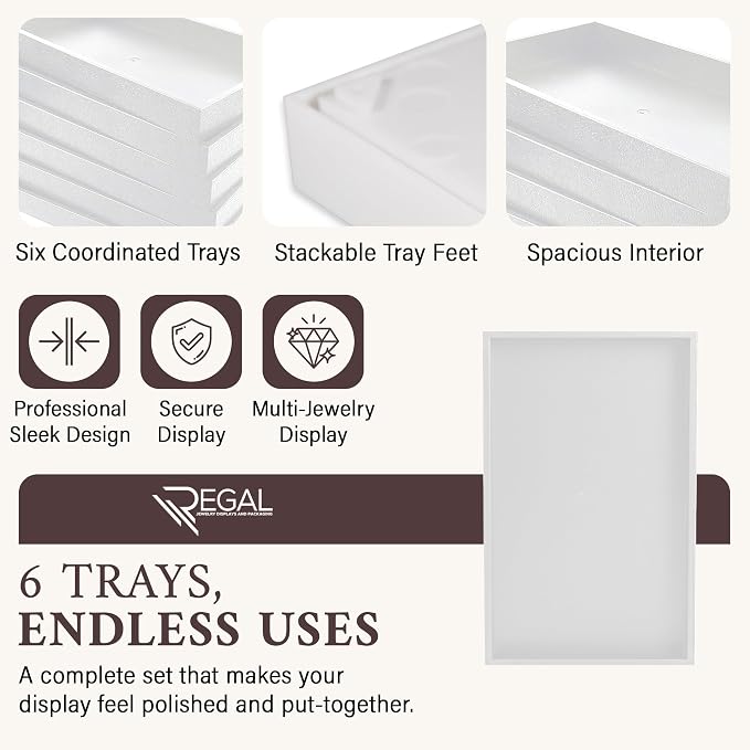RJ Displays Stackable Jewelry Tray Set, Stackable Plastic Jewelry Organizer Tray, Jewelrys Drawer, Drawers Inserts, Earring Organizer for Women Perfect Trays 14.75x8.25x1 in (White, 6 Pack) - Image 3