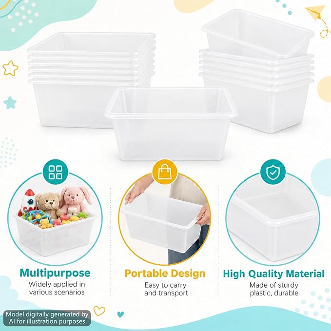 gisgfim 24 Pack Plastic Cubby Storage Bins Crew Toy Stackable Bin Classroom Plastic Cubby Bins Stackable Storage Containers Classroom Book Bin for Student Teacher School Office Home(Clear) - Image 3