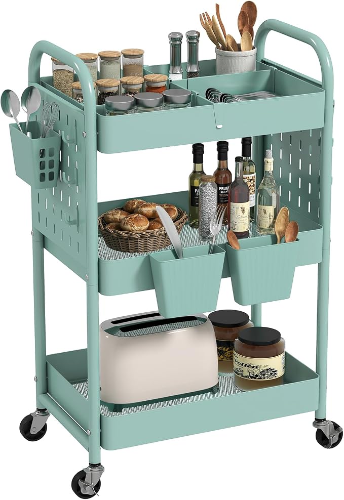 danpinera Rolling Cart, Movable Utility Organizer with Retractable Dividers & Pegboards for Kitchen, Bathroom, Office by danpinera