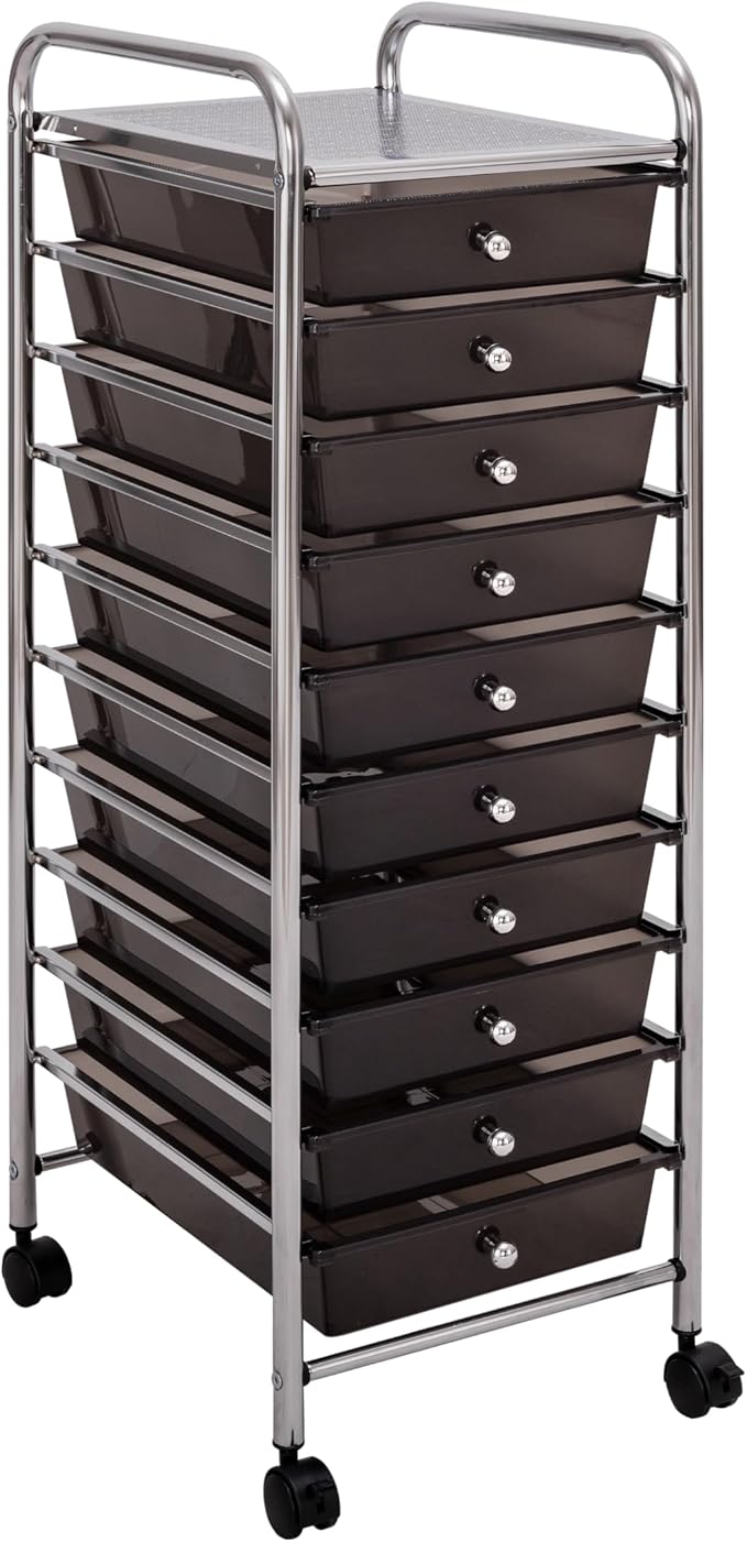 Seville Classics Rolling Utility Organizer Storage Cart, for Home Office, School, Classroom, Scrapbook, Hobby, Craft, 10 Drawer, Black by Unknown