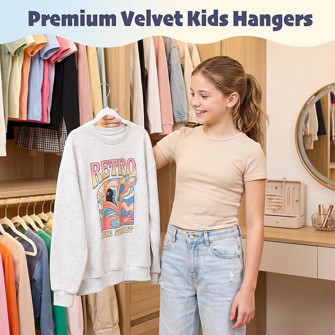 HOUSE DAY 14 Inch Kids Velvet Hangers 50 Pack, Durable Big Kid Hanger White | Children Hangers for Youth, Teen, Non Slip Kids Felt Hanger, Cute Small Hanger for Closet, Ideal for Everyday Use - Image 2