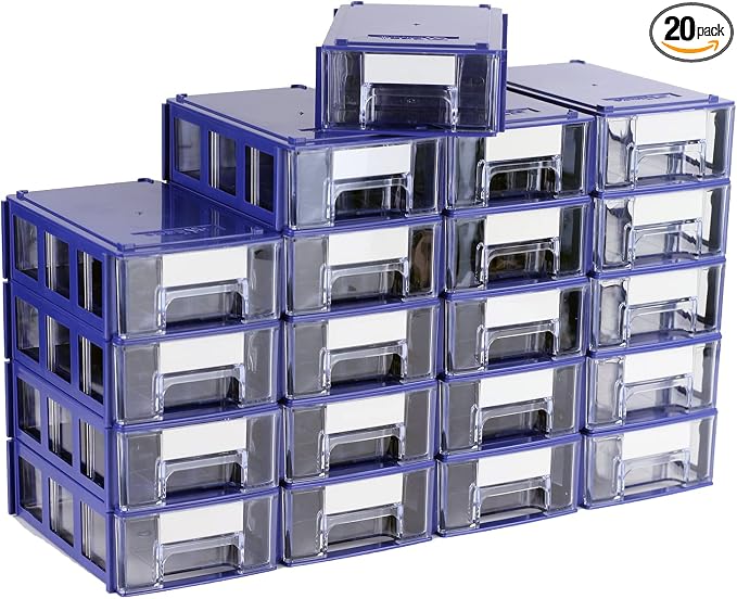 Stackable Storage Drawers Set of 20 with Dividers and Paper Labels by Bivitre