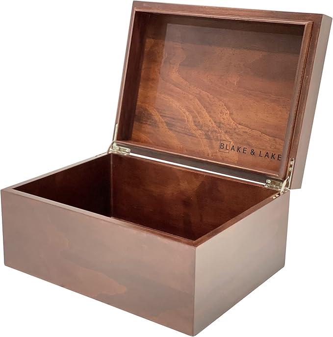 Blake & Lake Large Box with Hinged Lid - Wood Storage Box with Lid - Wooden Keepsake Decorative boxes with lids (Dark Oak) - Image 5