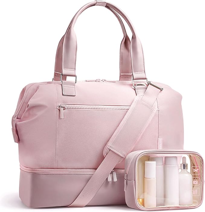 Travel Duffle Bag for Women, 40L Weekender Bags Airline Approved Carry On with Shoe Compartment & Waterproof Wet Pocket, Durable Nylon Weekender Overnight Bag for Travel, Gym, Business Trip, Pink by TOPEAST