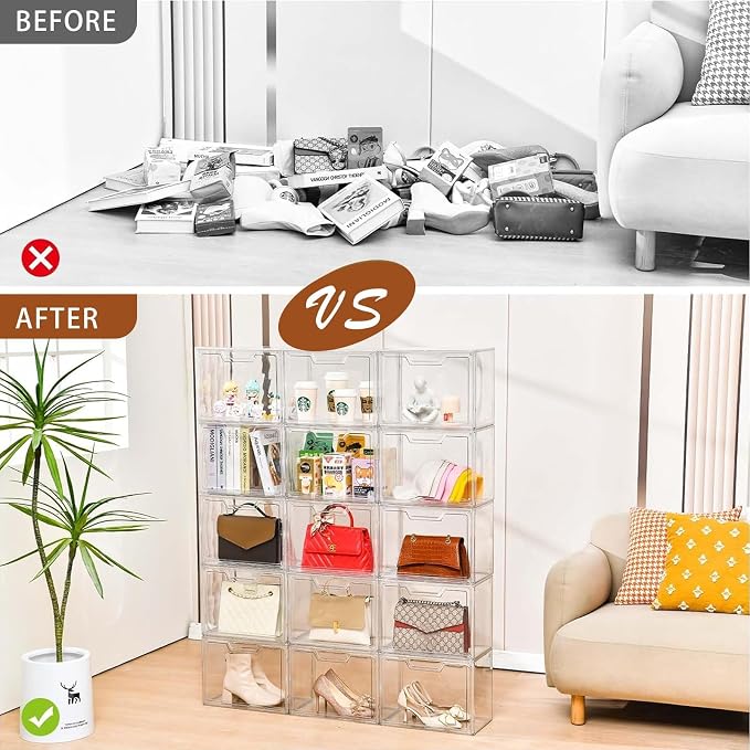3 Pack Clear Storage Organizers with Lids, Storage Containers with Magnetic Door, Stackable Acrylic Display Case for Cosmetic, Multifunctional Storage Boxes for Dorm, Living Room, Bedroom Storage - Image 6