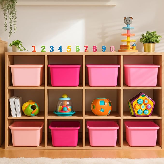 Zonon 12 Pcs Plastic Cubby Storage Bin Back to School Classroom Cubby Organization Storage Container with 1 Pack Self Adhesive Label for Office School Library(Pink Color,11.61 x 7.68 x 4.92) - Image 5
