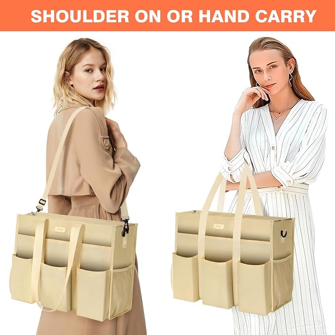 IBFUN Utility Tote Bag with 24 Pockets, Large Teacher Travel Tote for Women | Large Work Tote Bag 2pcs with Zipper for Travel Daily School Teacher Nurse, Large Lightweight Laptop Shoulder Bag Handbag - Image 2