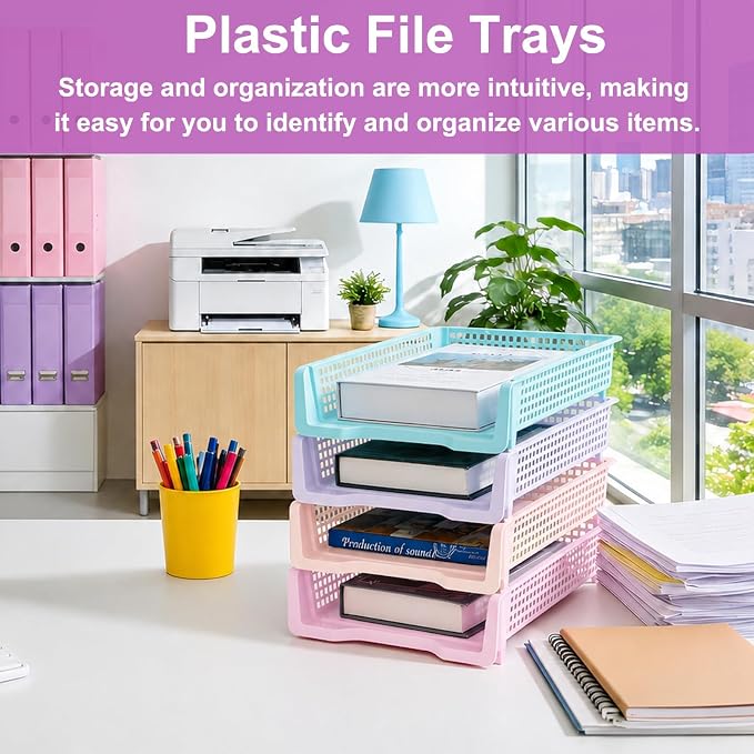 16 Pack Pastel Plastic Turn in Paper Trays for Classroom Storage Bin Basket Organizers for School Teacher Supplies Classroom Office Home Organization Storage Tray Holds 4A Paper File Document - Image 5