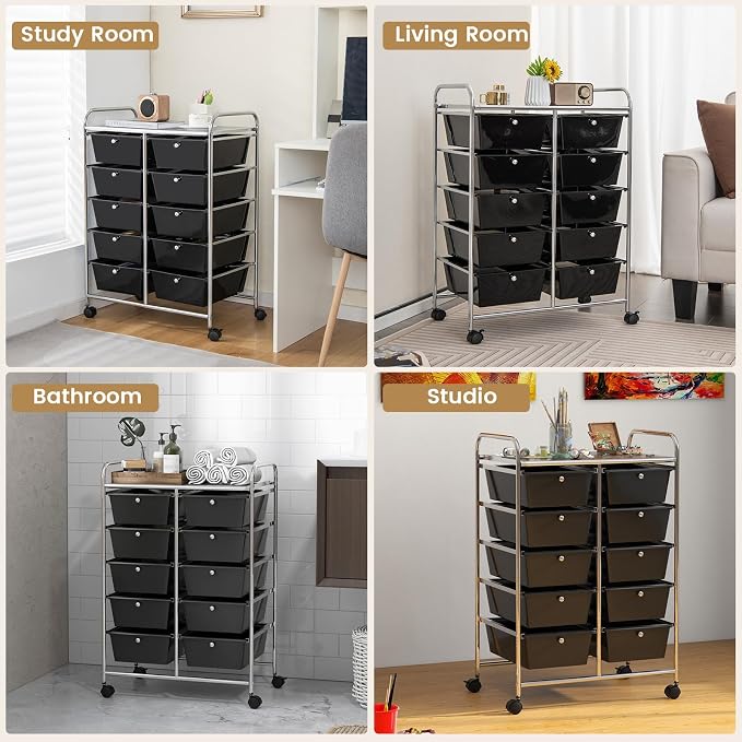 Moccha Rolling Storage Cart with 10 Drawers - Under Desk Storage Drawers with wheels for Craft Art Supply Paper Salon, Storage Drawers Organizer for Classroom Office Movable Utility Cart - Image 7