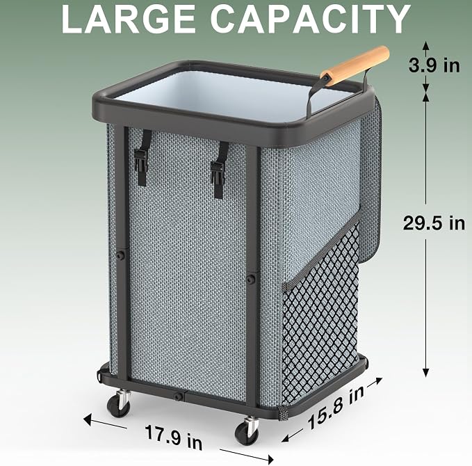150L Laundry Basket with Wheels,Rolling Basket Hamper with Lid&Handle Gray | Laundry Organizer Storage Cart with Heavy Duty Sturdy Metal Frame for Home, Hotel, Laundry Room - Image 6