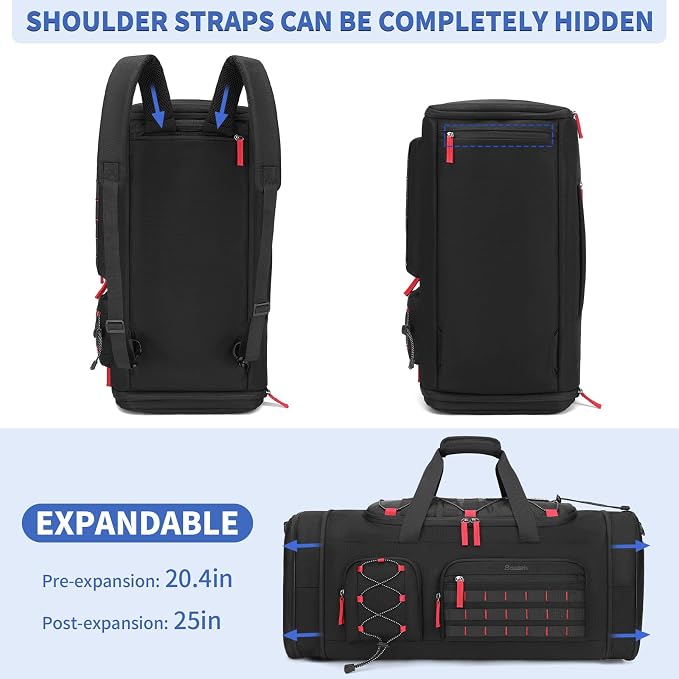 BOSSTIN Gym Bag for Men & Women, 45L-50L Expandable Sports Duffle Bag | Convertible Duffel Backpack, Comes with Toiletry Bag, Shoe Compartment & Wet Pocket, for Workout, Weekender, Overnight Travel - Image 4