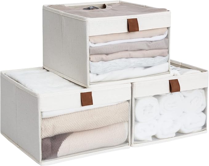 StorageWorks Closet Storage Bins with Clear Window 3 pack, Metal Storage Baskets For Shelves With Frame, Rectangle Storage Bins - Image 2
