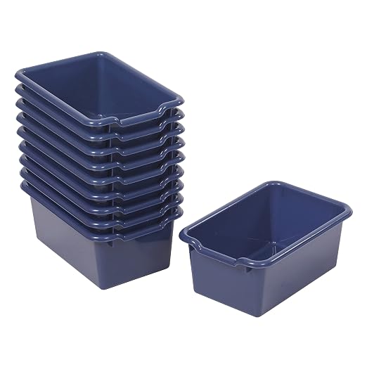 ECR4Kids Scoop Front Storage Bins, Multipurpose Organization, Navy, 10-Piece | Durable plastic, GREENGUARD Gold Certified, 1.2 gallon capacity, lightweight & nestable, built-in handle, classroom/home use by ECR4Kids