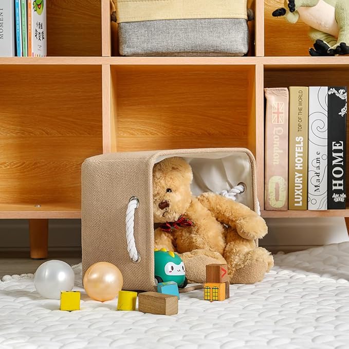 Storage Bins for Shelves - Medium 3Pack 13.8L*9.8W*6.7H inch Canves Storage Basket for Organizing, Fabric Storage with Handles for Clothes Baby Dog Toys(Beige) - Image 5