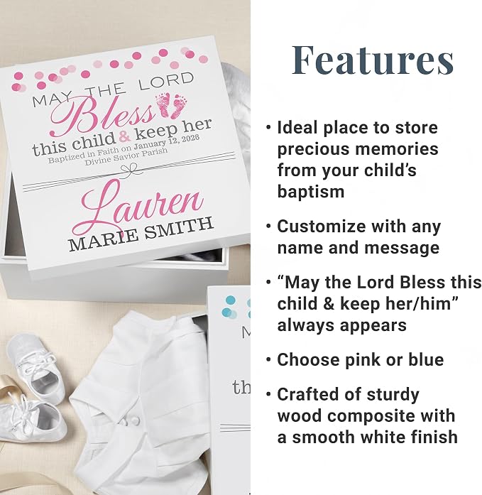 Let's Make Memories Personalized Keepsake Box for Blessed Child - Memories Box - Baptism - Confirmation - Memento Storage - For Girls - 6" Hx12 Sq - May the Lord Bless - Pink - Image 3