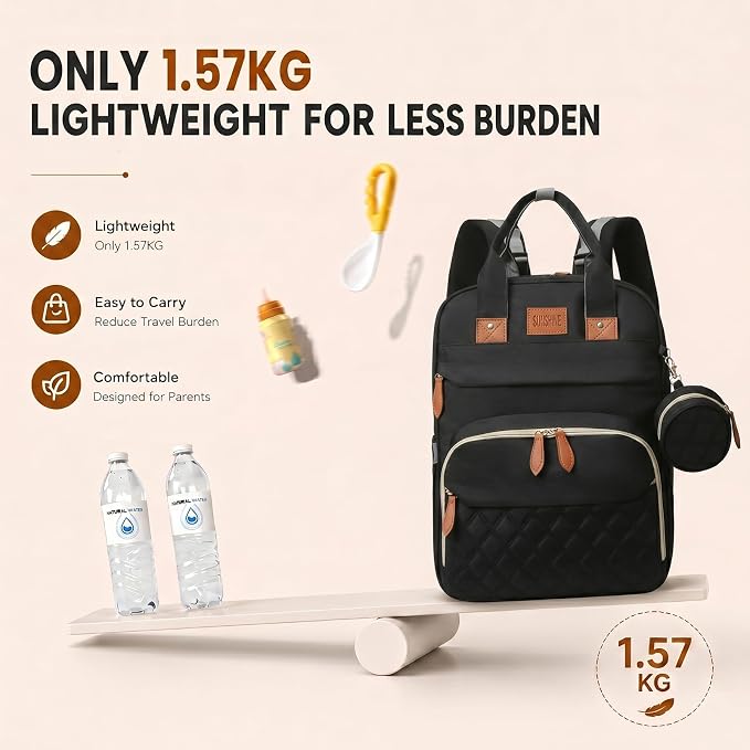 HAWILAND Diaper Bag Backpack for Mom Dad, Large Travel Baby Bag with Station, Lightweight Diaper Bag with Insulated Pockets & USB Changing Port, Black - Image 8