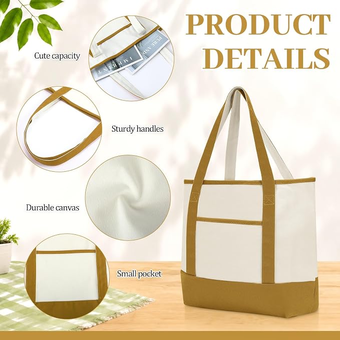 Sanwuta Canvas Tote Bags Bulk with Outer Pockets,Earth Color,12 Pack | Reusable Cotton Grocery Bags, Perfect for Teachers, Party Giveaways, DIY Crafts, Wedding Favors, Business Gifts - Image 4