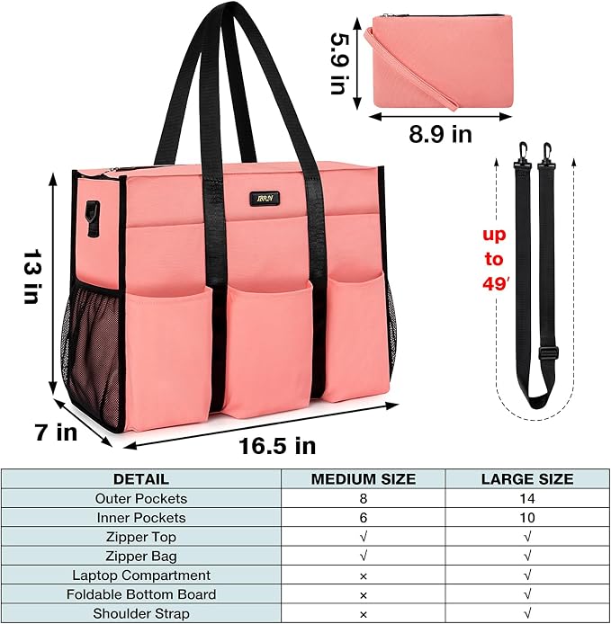 IBFUN Utility Tote Bag with 24 Pockets, Large Teacher Travel Tote for Women | Large Work Tote Bag 2pcs with Zipper for Travel Daily School Teacher Nurse, Large Lightweight Laptop Shoulder Bag Handbag - Image 6