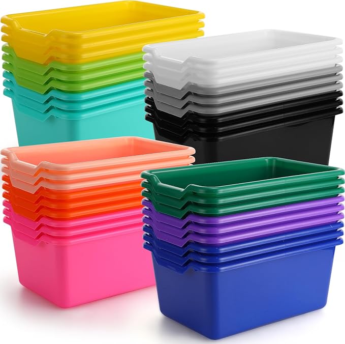 36 Pcs Book Bins for Classroom Plastic Cubby Bins Bright Color | Scoop Front Storage Bins for Classroom Library Stackable Toy Containers for School Office Home Nursery Playroom by Dandat