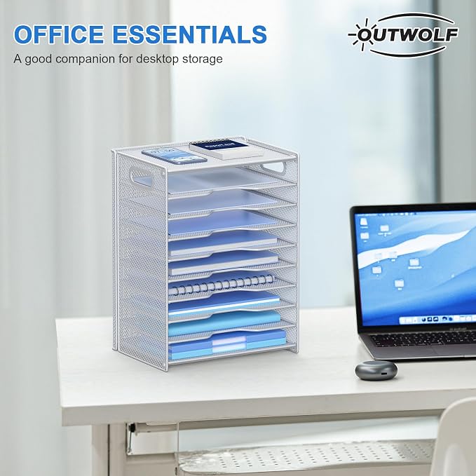 OUTWOLF 10 Tier Paper Organizer - Letter Tray Mesh Desk File Organizer with Handles for Office School Desktop, White - Image 5