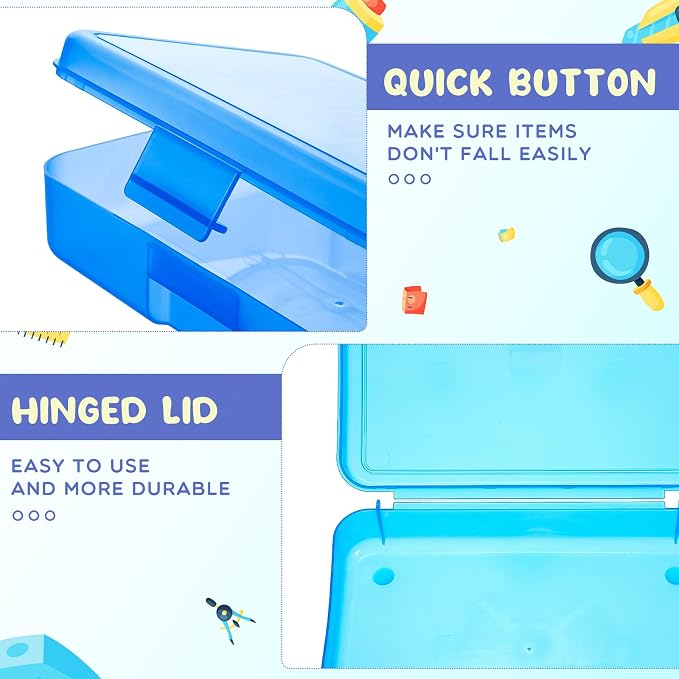 Zhehao 40 Pack Plastic Pencil Box Bulk, Hard Case for Kids,Blue, Green | Clear Lid Cases for School Supplies, 3 Compartment Organizer, Hard Plastic Utility Holder with Pens Brushes, Classroom Use - Image 3